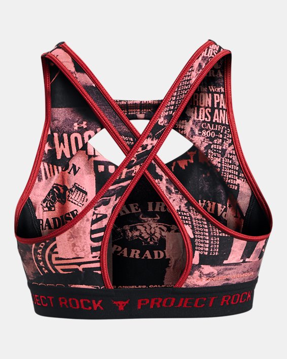Women's Project Rock Crossback Printed Sports Bra in Pink image number 11